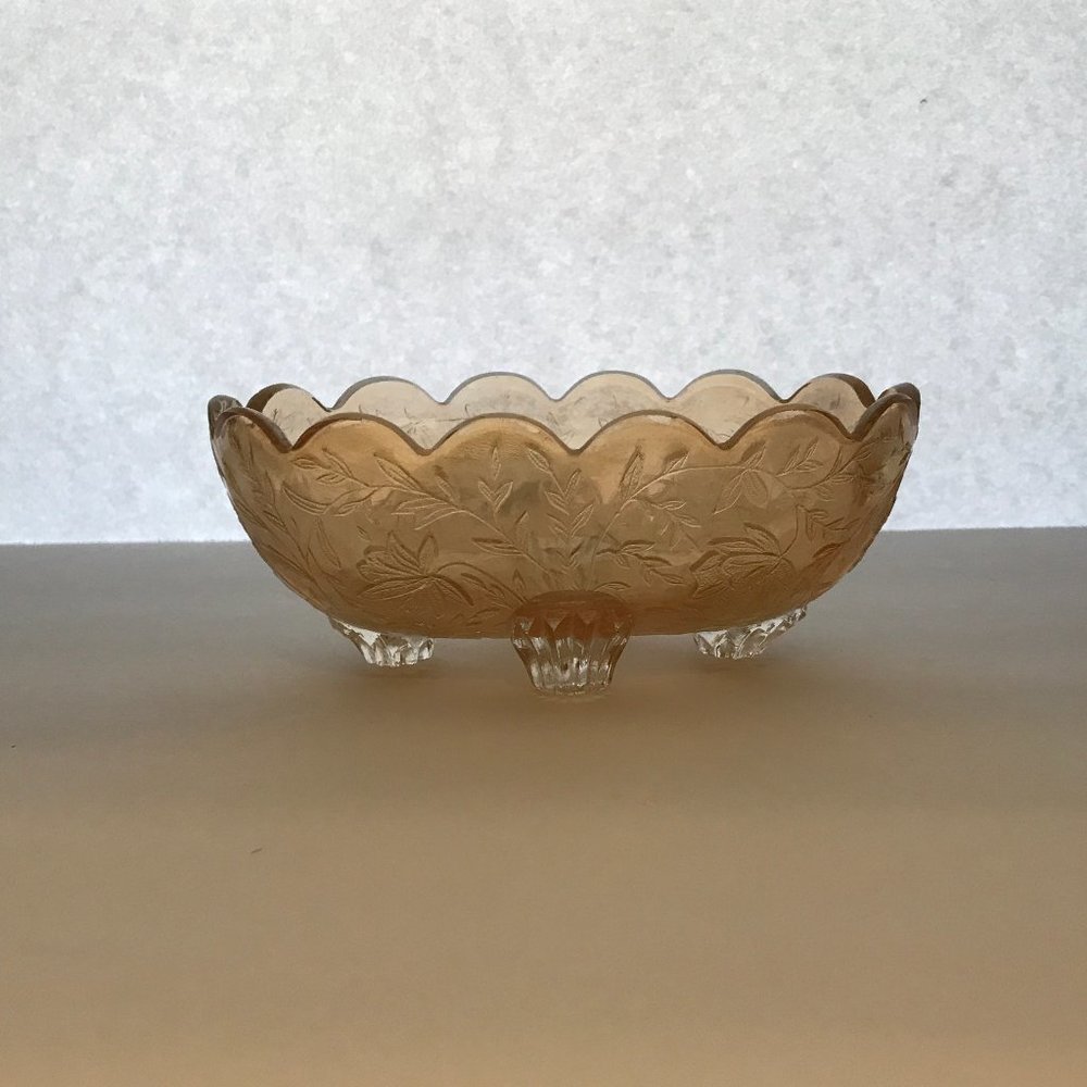 VTG Jeanette Glass Co Floragold Iridescent Carnival Glass Footed Candy Dish